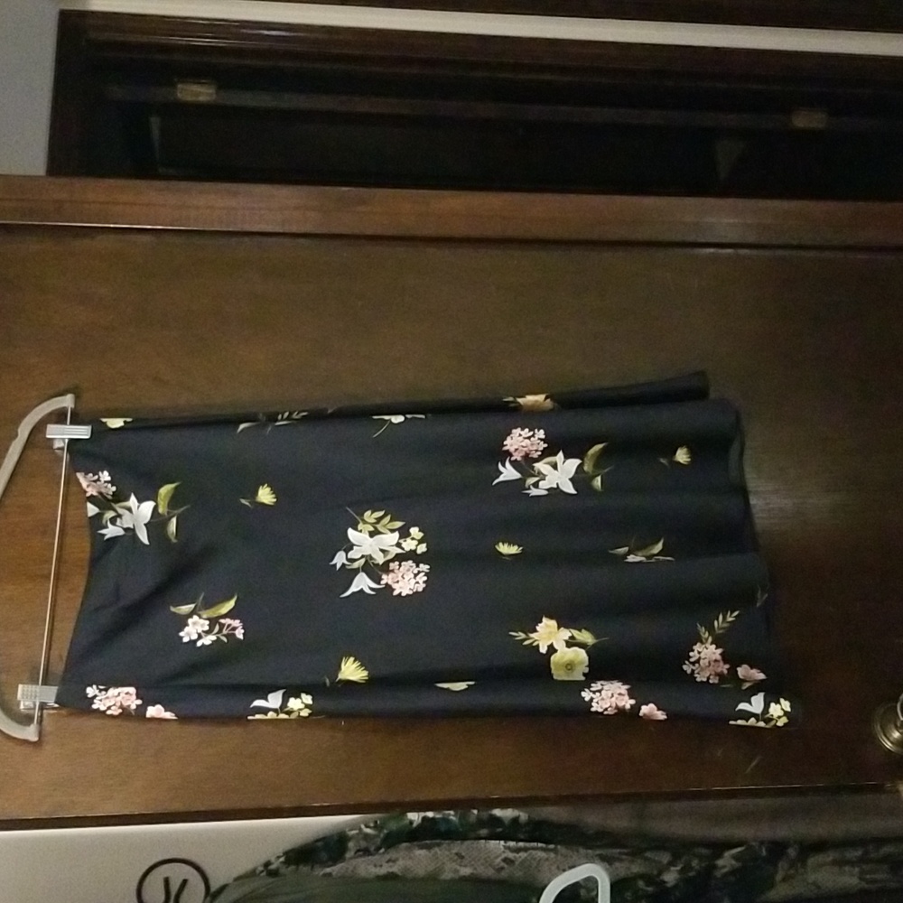 Loft Navy Blue Floral A line Skirt